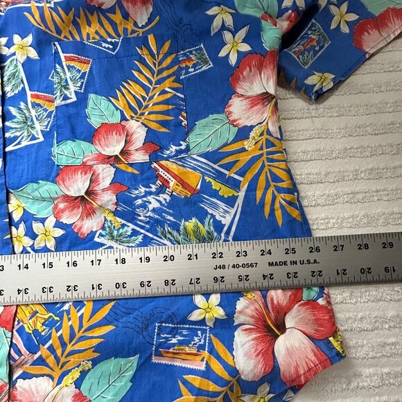 Vintage RO-VEL of California Womens 44 Blue Floral Hawaiian Oversized Tunic Boho - Picture 5 of 7